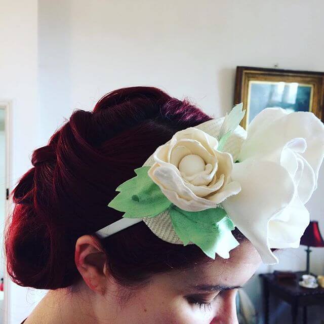 White and green flower headband.