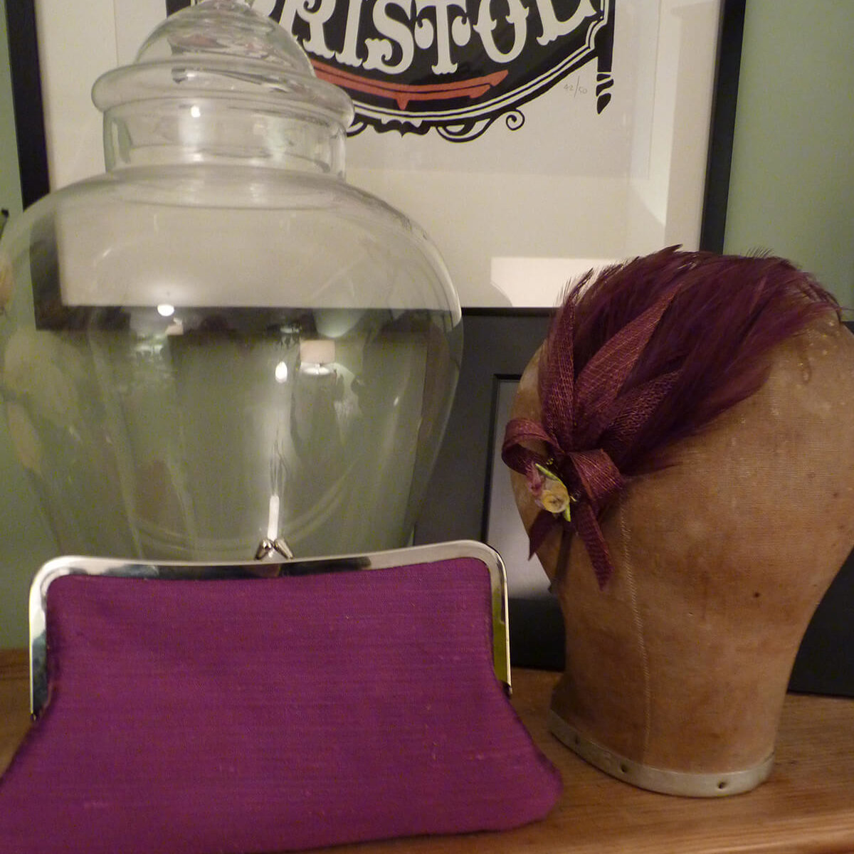 Bristol clutch bag and matching hair piece.