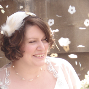 Daisy wearing one of Alison's bespoke hats. Daisy wearing one of Alison's bespoke hats for her wedding.